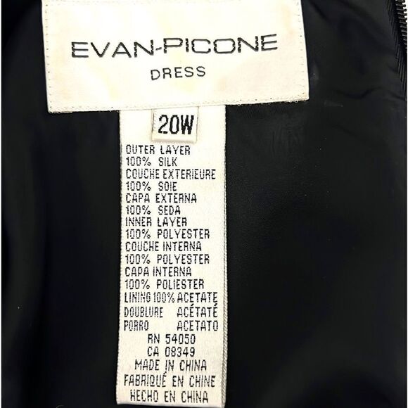 Evan Picone Vintage Silk Layered Black Shift Dress Midi, Sheer Sleeves size 20W - Picture 13 of 15